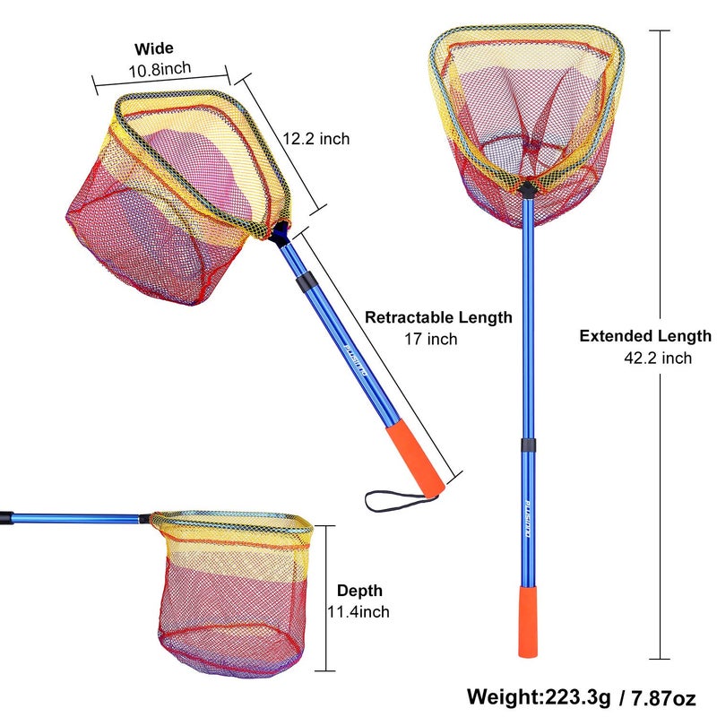 PLUSINNO Kids Fishing Net, Telescopic Lightweight Landing Net with Aluminum Pole Handle and Nylon Mesh, Catch and Release Butterfly Net for Kids Youth Outdoor (2 Pack(1 Blue&1 Silver)) - Image 5